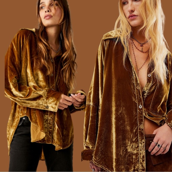 We the Free Night Skies Velvet Shirt - Golden Brown (PTP 27”) - Picture 2 of 10